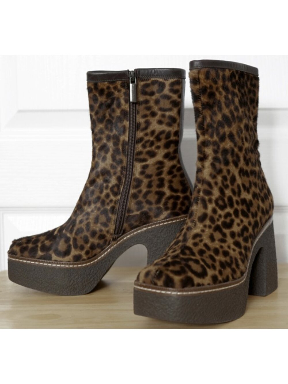 NEW Pons Quintana leopard-print ponyskin platform ankle boots - Picture 4 of 11